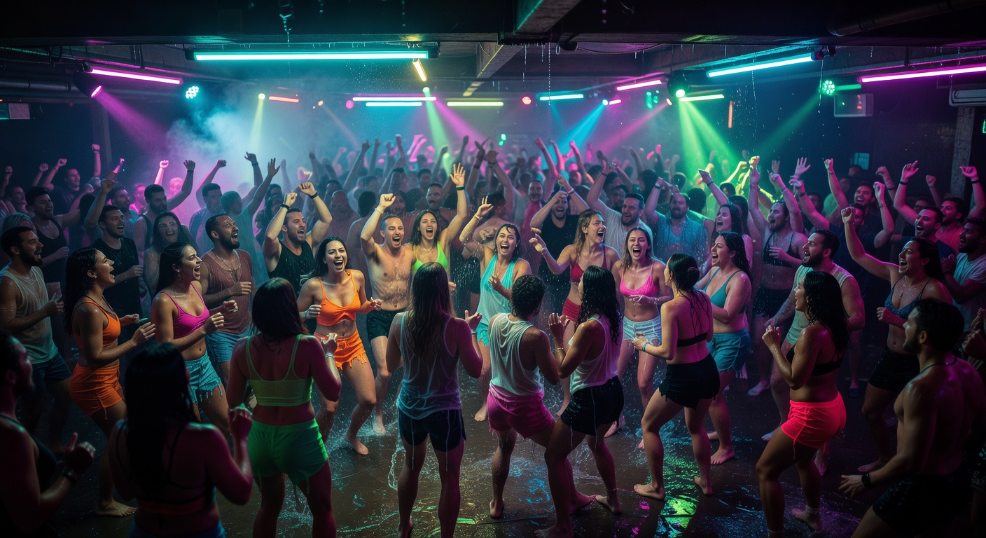 Large crowd dancing at Funcircuitboss club night