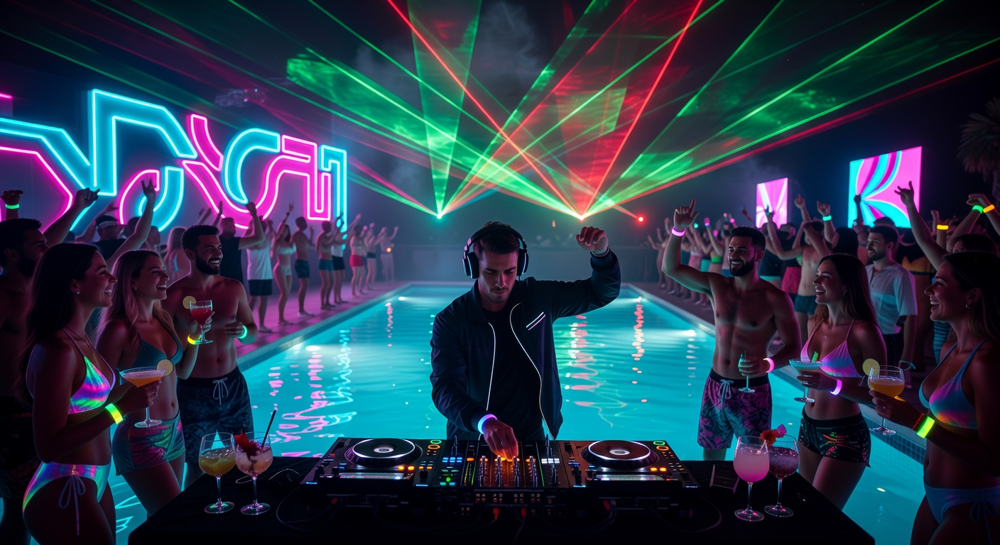 DJ performing at Funcircuitboss neon pool party