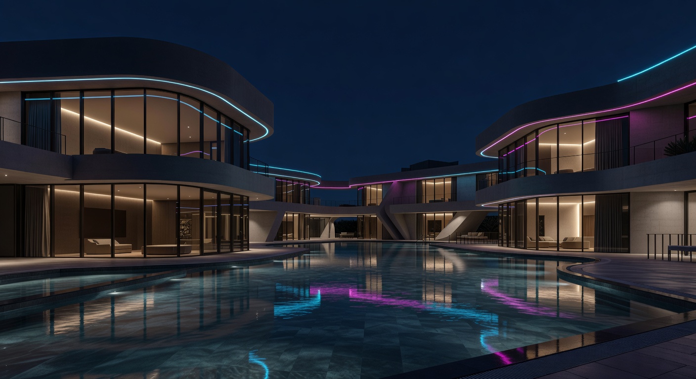 Wide shot of Funcircuitboss resort architecture
