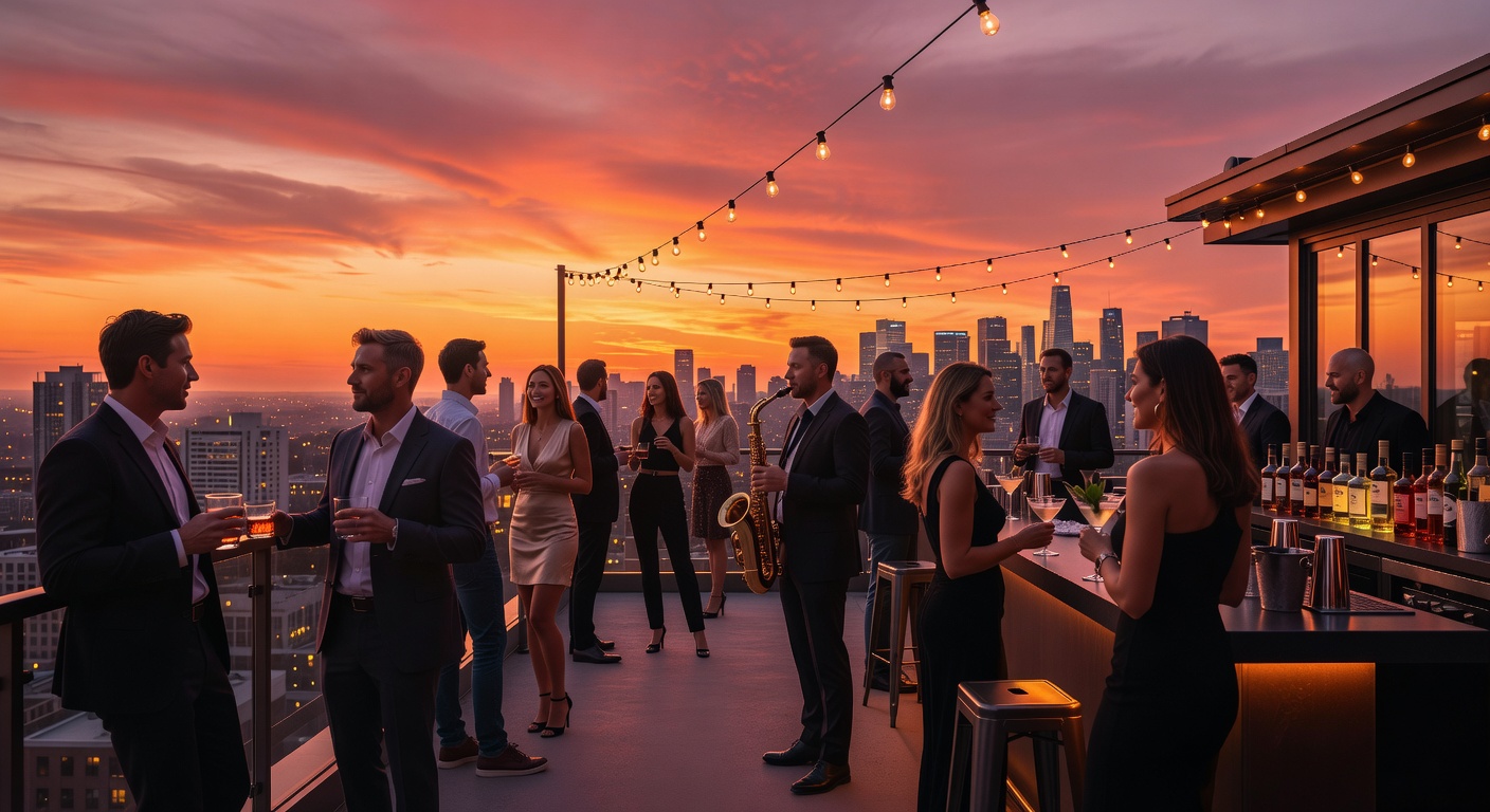 Sunset party at the rooftop lounge