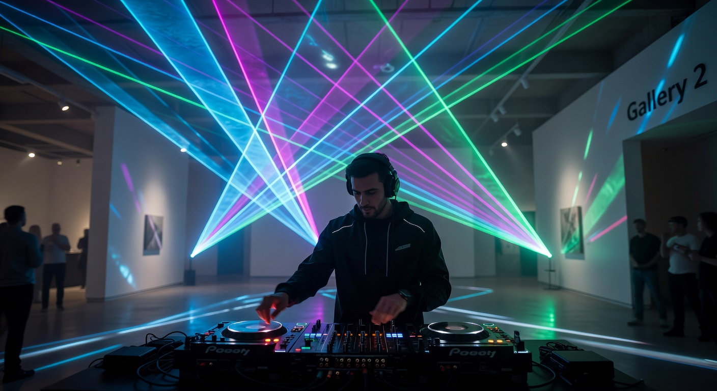 DJ performing with lasers in background